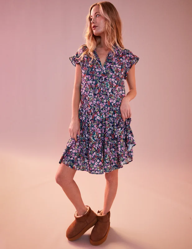 Floral Vintage Mini Dresses-Sundry Mini Field Dress in Deep Navy