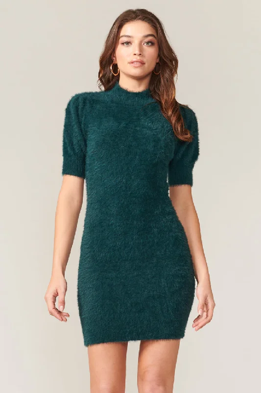 Green Velvet Mini Dresses-Delia Fuzzy Knit Mini