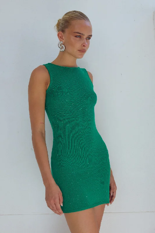 Knit Formal Mini Dresses-ODESSA MINI DRESS - EMERALD