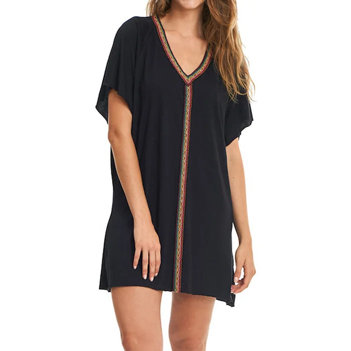 Teens Mini Dresses-Pitusa Mini Pima Abaya Tunic Cover Up - Black