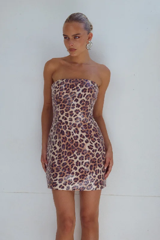 Trendy Casual Mini Dresses-IBIZA MINI DRESS - LEOPARD PRINT