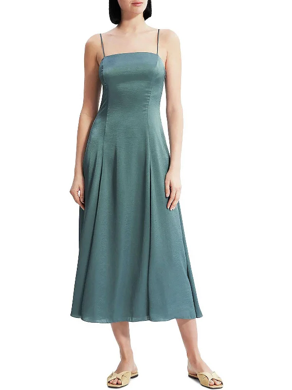 Silk Long Sleeve Midi Dresses-Womens Satin Midi Slip Dress