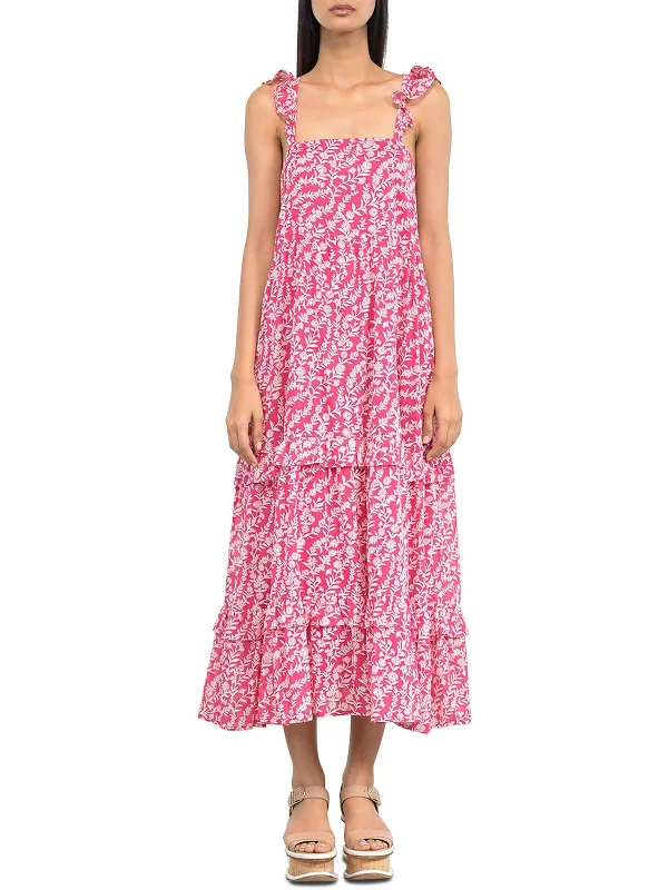 Silk Beach Midi Dresses-Penelope Womens Cotton Floral Midi Dress