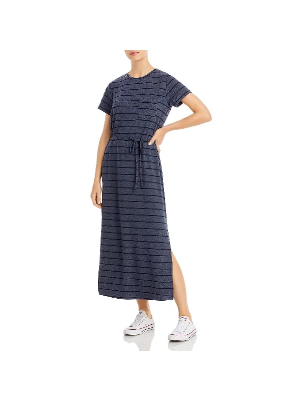 Grey Midi Dresses-Anders Womens Midi Stripe T-Shirt Dress