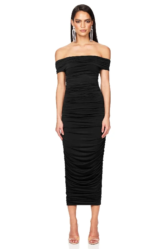 Silk Formal Midi Dresses-Nookie Element Midi Dress - Black