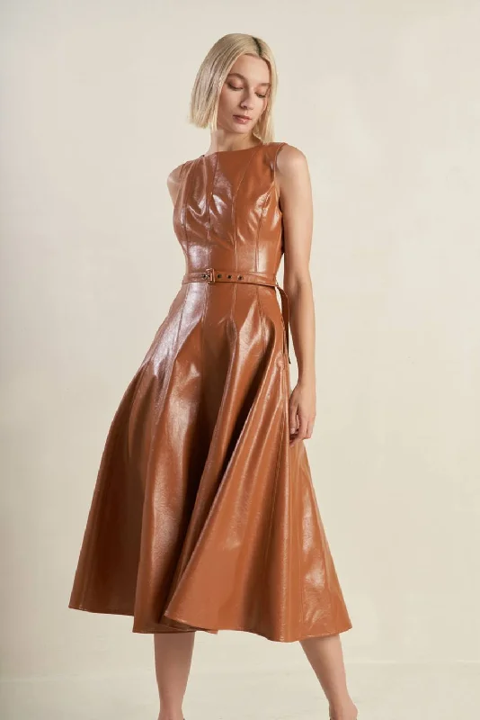 Sexy Date Midi Dresses-LUNAR SYMPHONY FAUX LEATHER MIDI DRESS