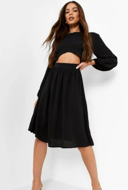 Black Club Midi Dresses-Black Twist Cut Out Midi Skater Dress