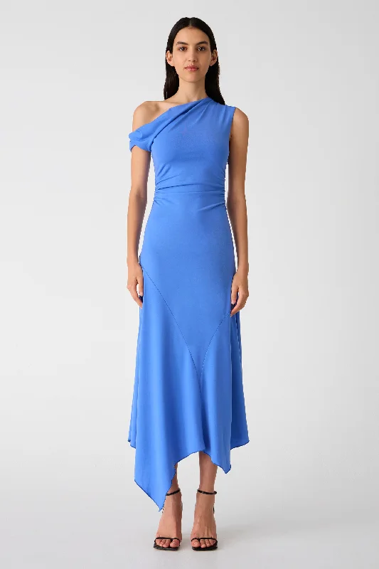 Denim Strapless Midi Dresses-Misha Alma Jersey Midi Dress - Cornflower Blue