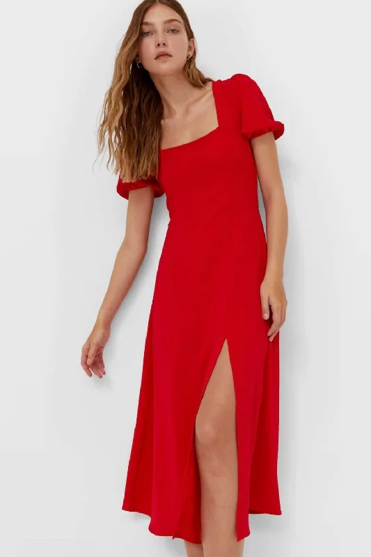 One Shoulder Work Midi Dresses-Midi-Jurk Met Rug Dress