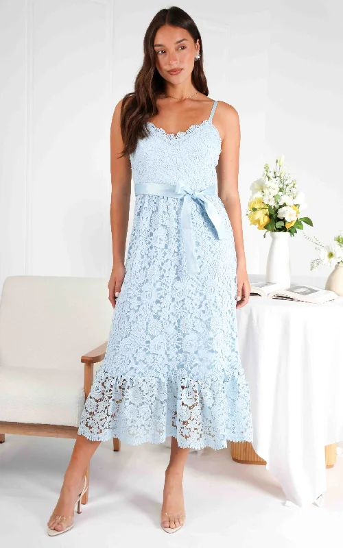 Cotton Midi Dresses-Fleur Lace Midi Dress - Baby Blue