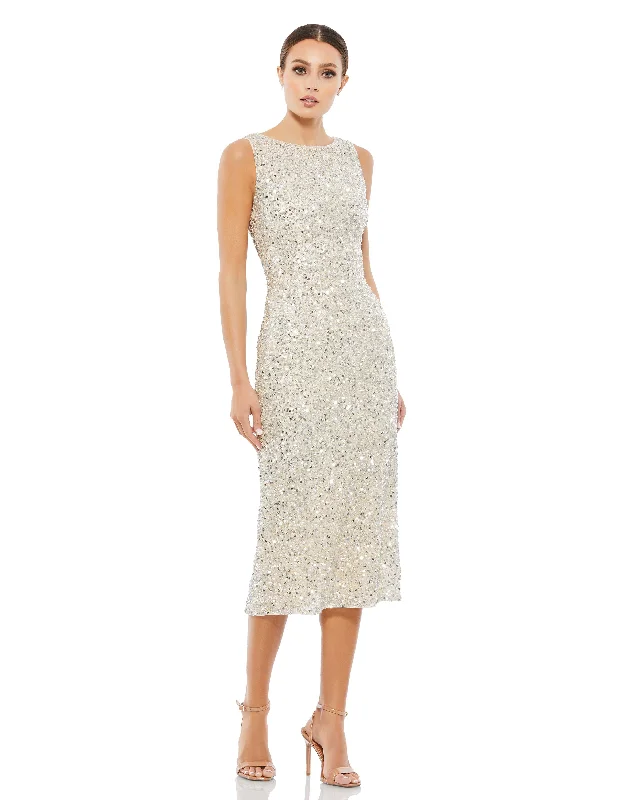 Lace Boho Midi Dresses-Sleeveless Sequined Midi Sheath Dress