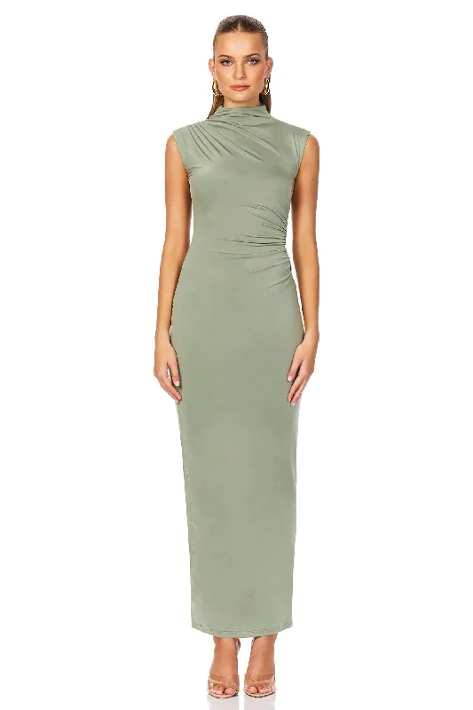 White Midi Dresses-Nookie Olivia High Neck Midi Dress - Sage