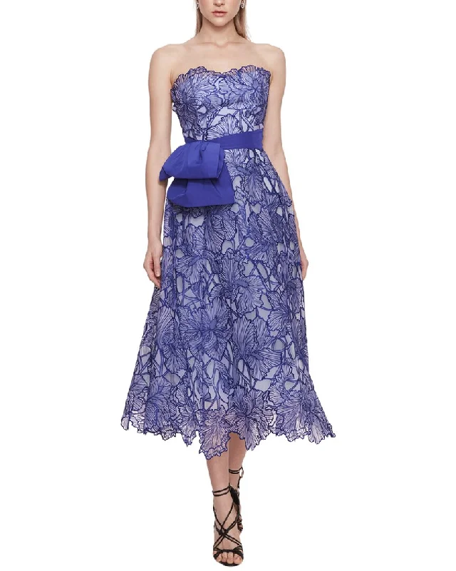 Vacation Midi Dresses-Marchesa Notte Iris Cutwork Midi Dress