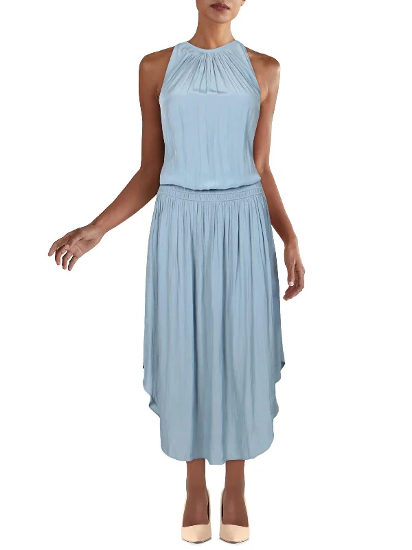 Blue Winter Midi Dresses-Audrey Womens Halter Drop Waist Midi Dress