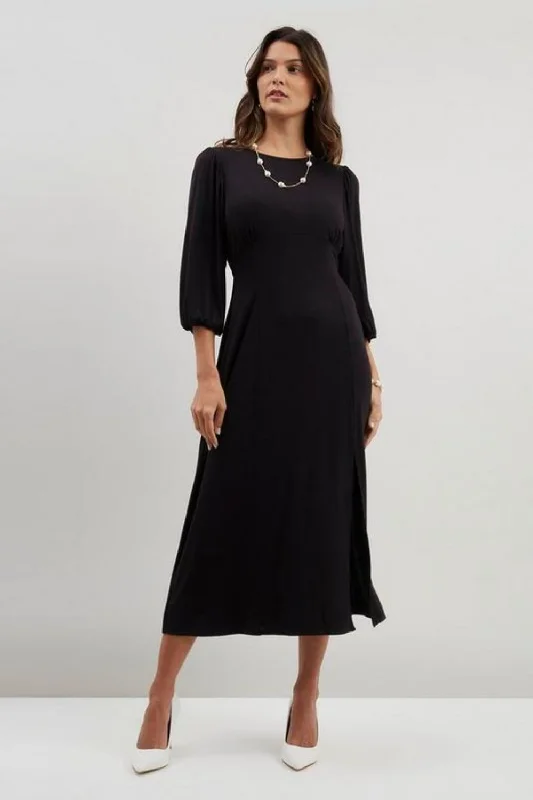 Lace Casual Midi Dresses-Poly Split Hem Midi Dress