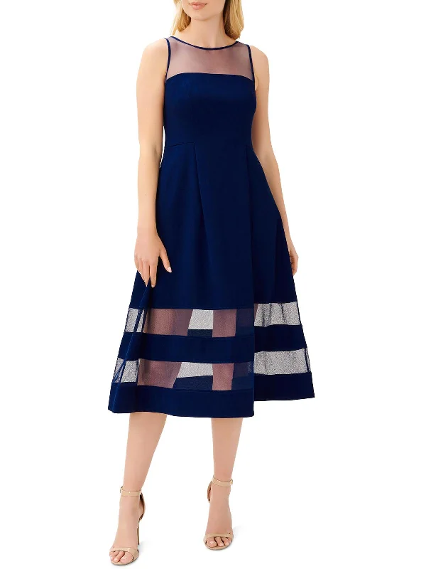 V Neck Summer Midi Dresses-Womens Illusion Calf Midi Dress