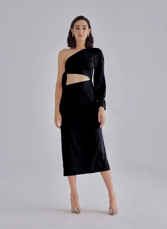 High Neck Vintage Midi Dresses-Black Palace Midi Dress