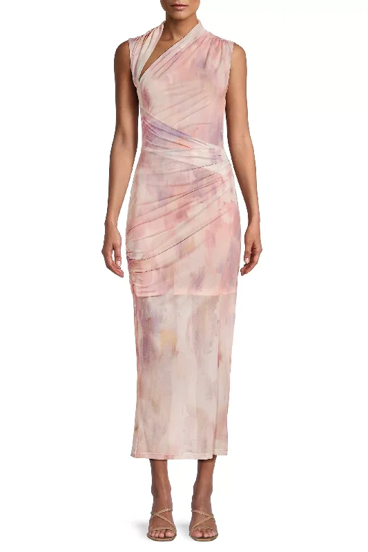 Silk Party Midi Dresses-Misha Tillie Mesh Midi Dress - Waterlily Print