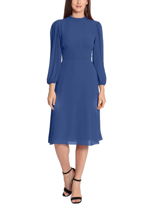 Trendy Party Midi Dresses-Womens Crepe Mock Neck Midi Dress