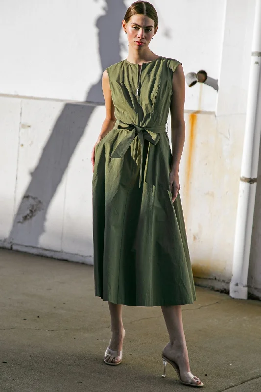 Designer Green Midi Dresses-DELICATE DREAMS WOVEN MIDI DRESS