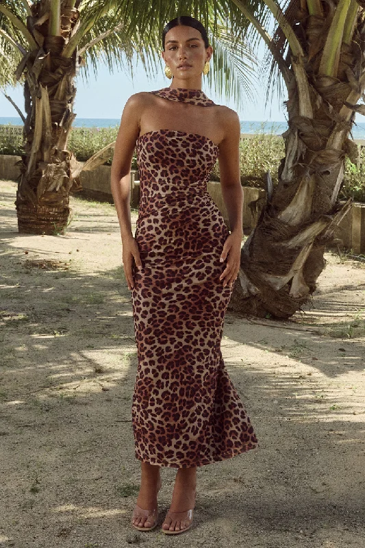 Strapless Summer Midi Dresses-Antonia Midi Dress - Leopard Print