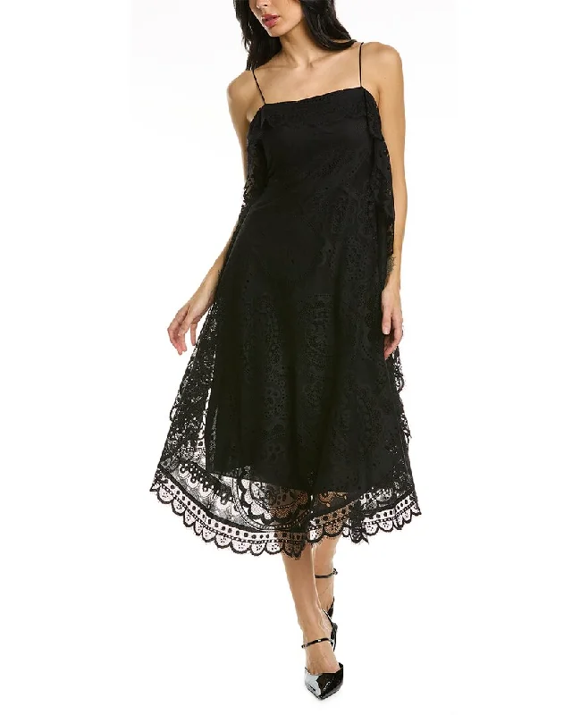 One Shoulder Party Midi Dresses-Rebecca Taylor Doily Lace Midi Dress