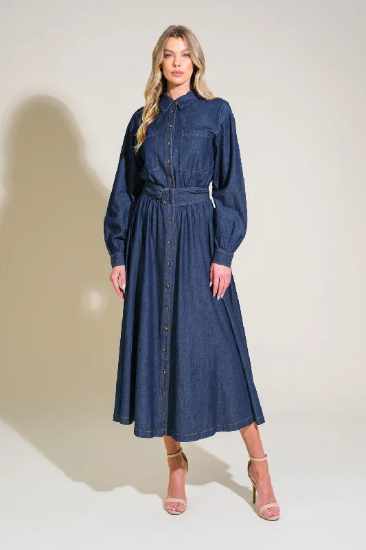 Strapless Beach Midi Dresses-ROMANTICALLY SPEAKING DENIM MIDI DRESS