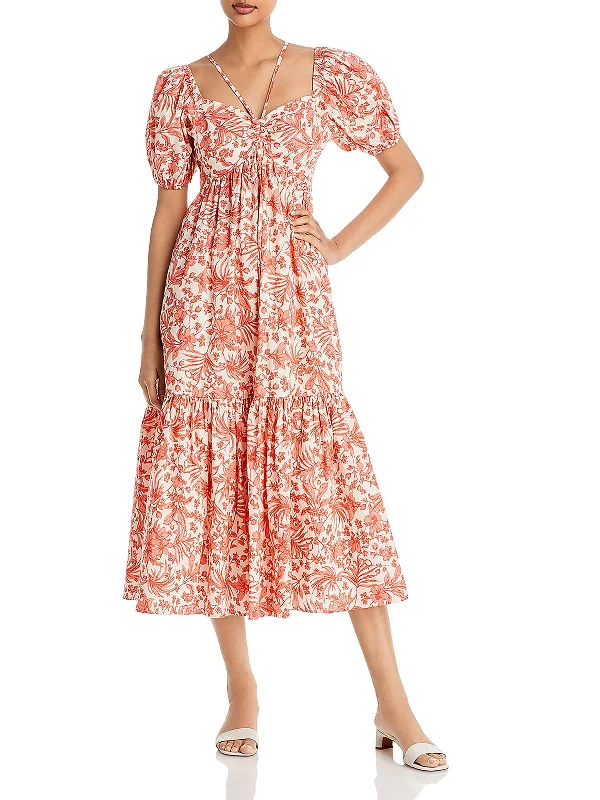 Sleeveless Party Midi Dresses-Womens Cotton Floral Midi Dress