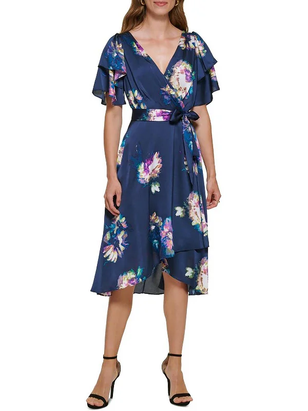 Tie Dye Midi Dresses-Womens Floral Midi Wrap Dress