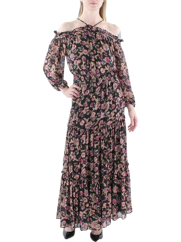 Petite Vintage Midi Dresses-Womens Floral Smocked Midi Dress