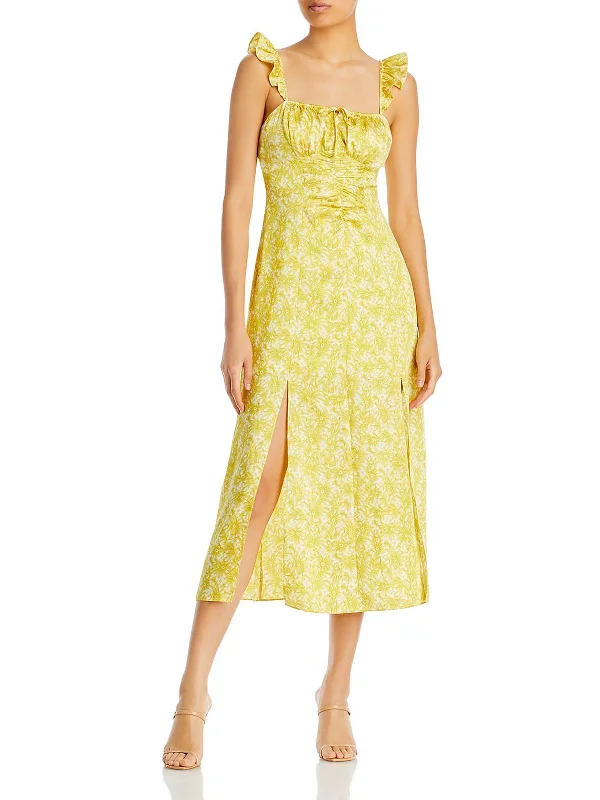 Designer Club Midi Dresses-Milicent Womens Floral Printed Mid Calf Midi Dress