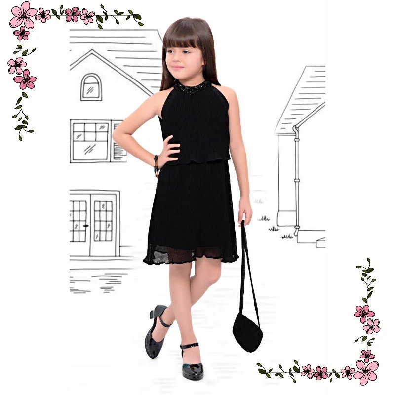 Ruffle Beach Midi Dresses-Black & Wine Midi for Girls with Sling Bag