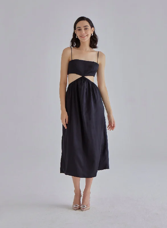 Strapless Summer Midi Dresses-Black Clean Cut Midi Dress