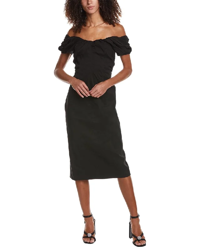 Black Work Midi Dresses-A.L.C. Nora Linen-Blend Midi Dress