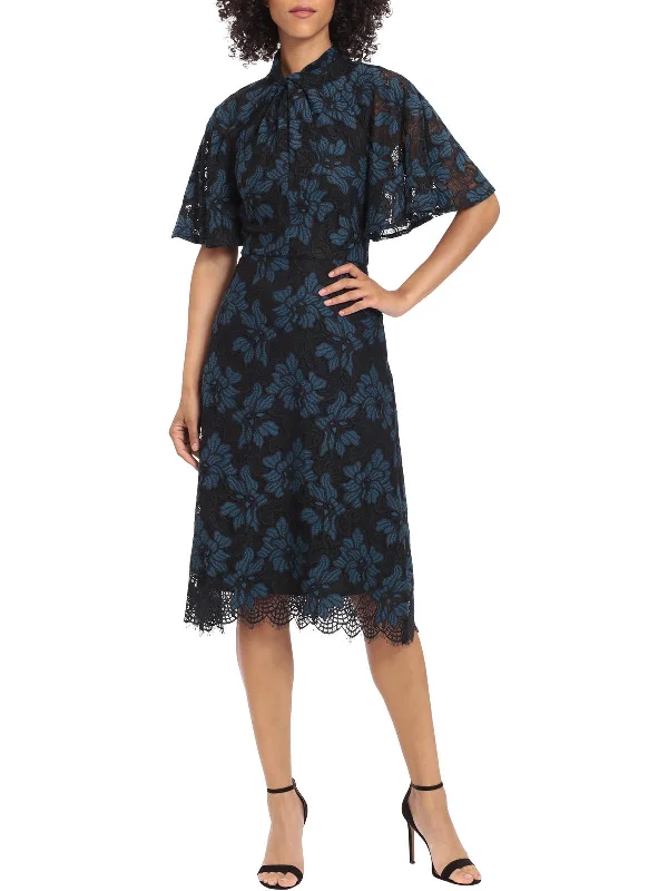 Ruffle Club Midi Dresses-Womens Lace Calf Midi Dress