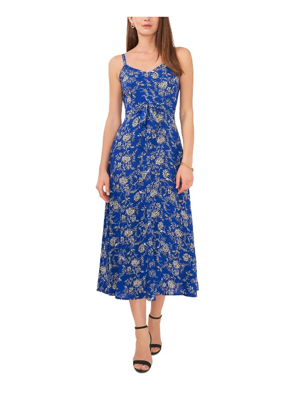 Casual Cotton Midi Dresses-Petites Womens V-Neck Tea Midi Dress