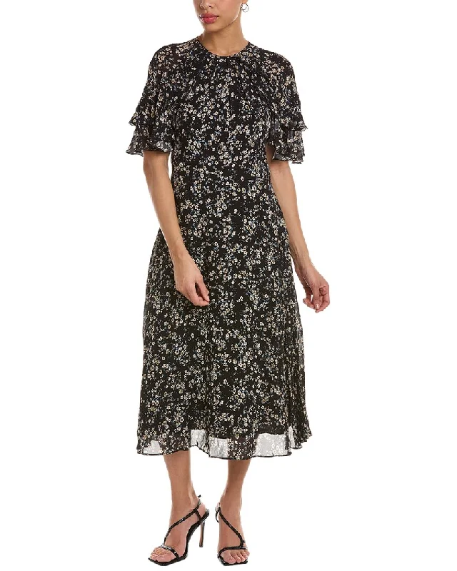 Silk Party Midi Dresses-Teri Jon by Rickie Freeman Floral Midi Dress