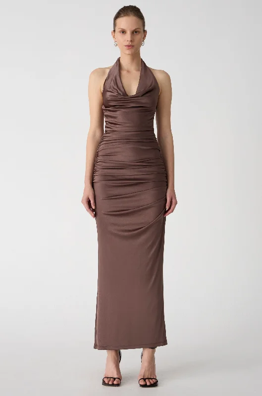 Sexy Grey Midi Dresses-Misha Olea Midi Dress - Mink Brown