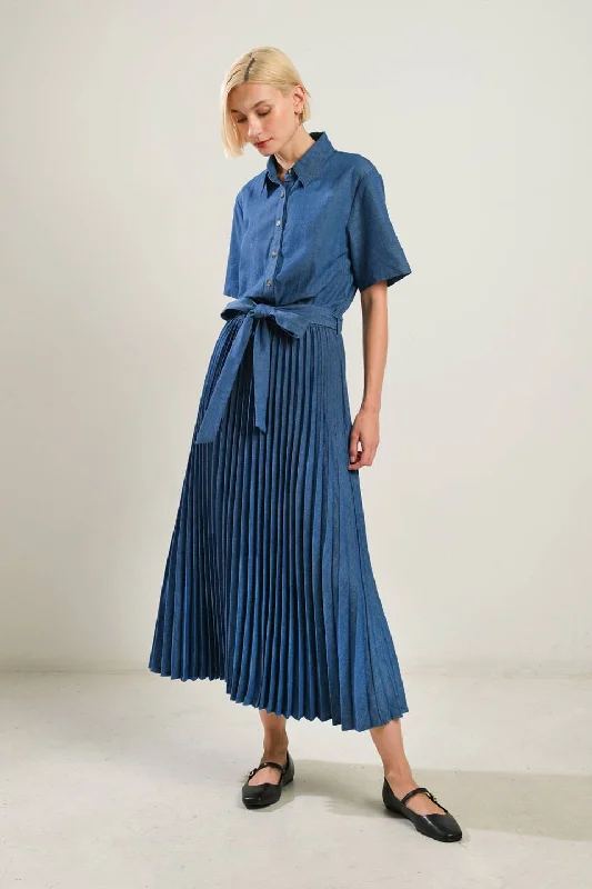 Denim Midi Dresses-EVERYDAY RADIANCE WOVEN MIDI DRESS