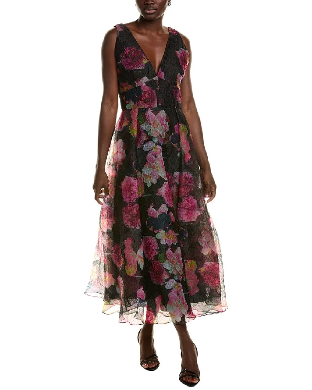 Boho Floral Midi Dresses-ML Monique Lhuillier Giselle Midi Dress