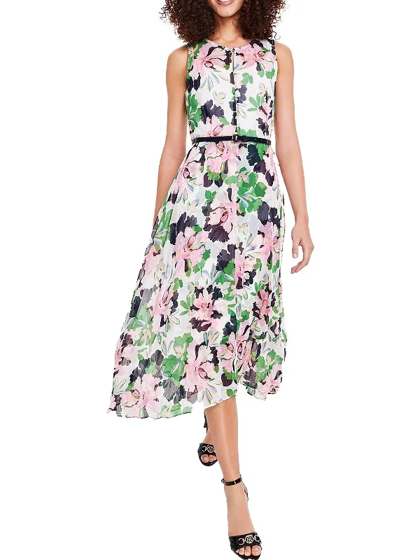 Club Purple Midi Dresses-Womens Floral Fit & Flare Midi Dress