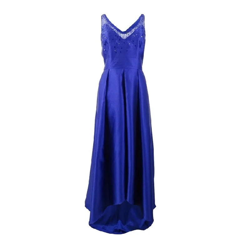 Tie Dye Trendy Evening Dress-Adrianna Papell Women's Beaded V-Neck Mikado Satin Gown