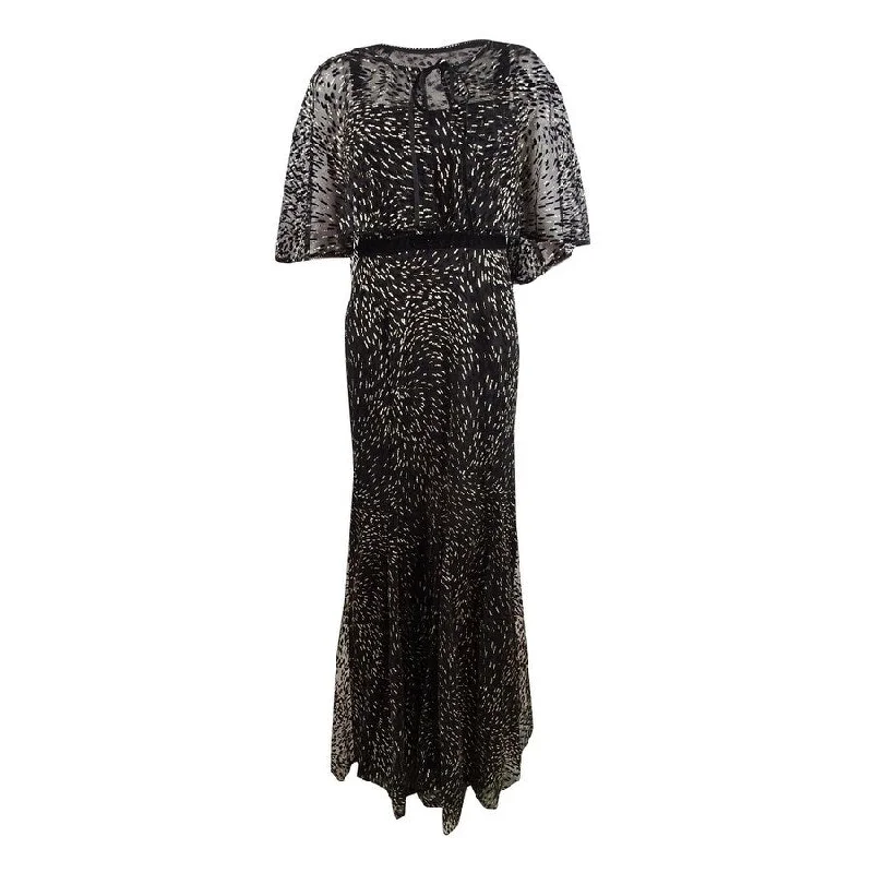 Women Cocktail Evening Dress-Adrianna Papell Women's Glitter-Velvet Gown & Capelet