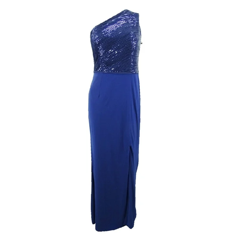 Knit Petite Evening Dress-Adrianna Papell Women's One Shoulder Sequin Bodice Gown