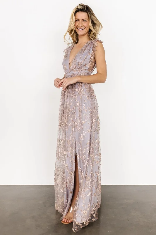 Tie Dye Evening Dress-Arlene Shimmer Gown | Dusty Lilac + Rose