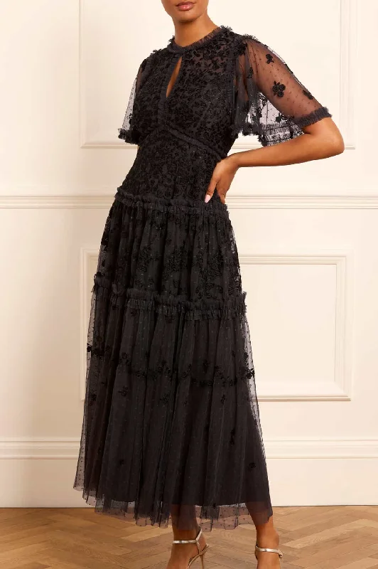 Halter Chiffon Evening Dress-Autumn Lace Ankle Gown