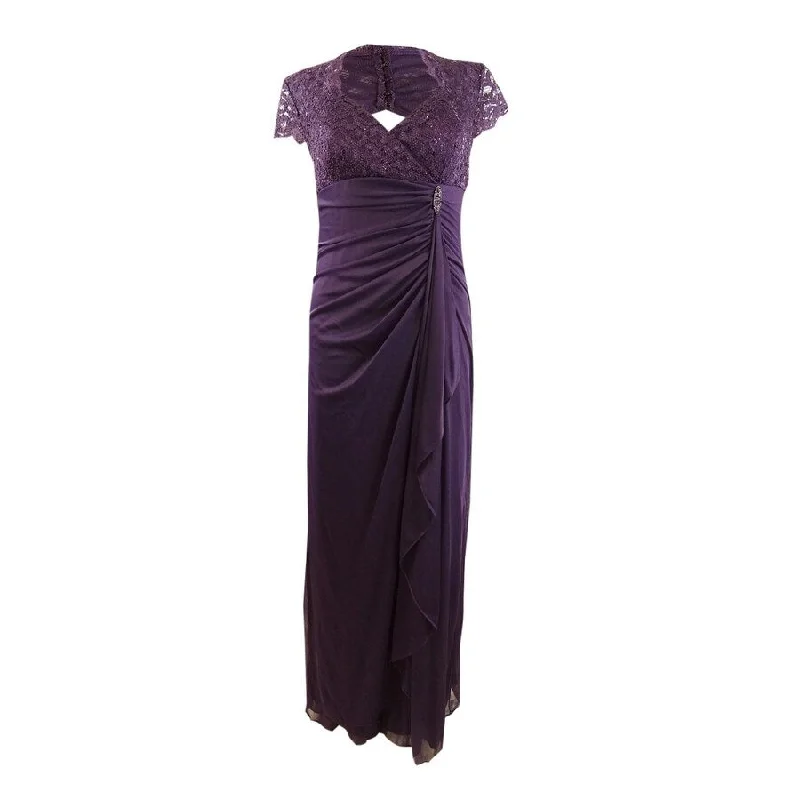 Cocktail Prom Evening Dress-Betsy & Adam Women's Lace Empire-Waist Gown (6, Eggplant)