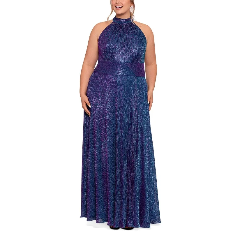 Pink Evening Dress-Betsy & Adam Women's Metallic Textured Gown Purple Size 14W