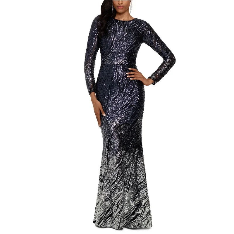 Teens Silver Evening Dress-Betsy & Adam Womens Sequin Ombre Mermaid Gown Dress, Black, 8