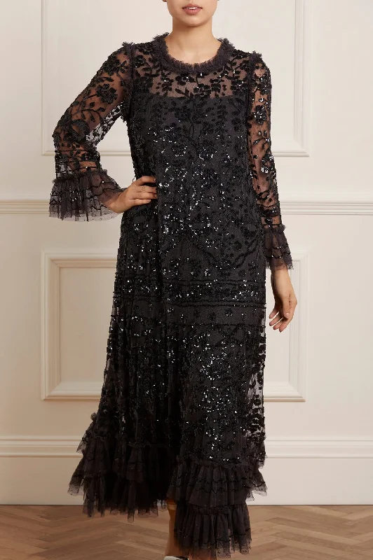 Lace Green Evening Dress-Celia Long Sleeve Ankle Gown